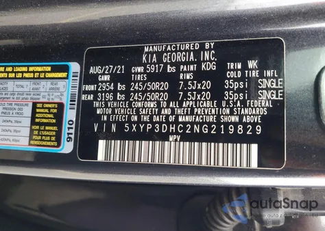 2022 Kia Telluride Ex z USA, uszkodzony, nr VIN 5XYP3DHC2NG219829